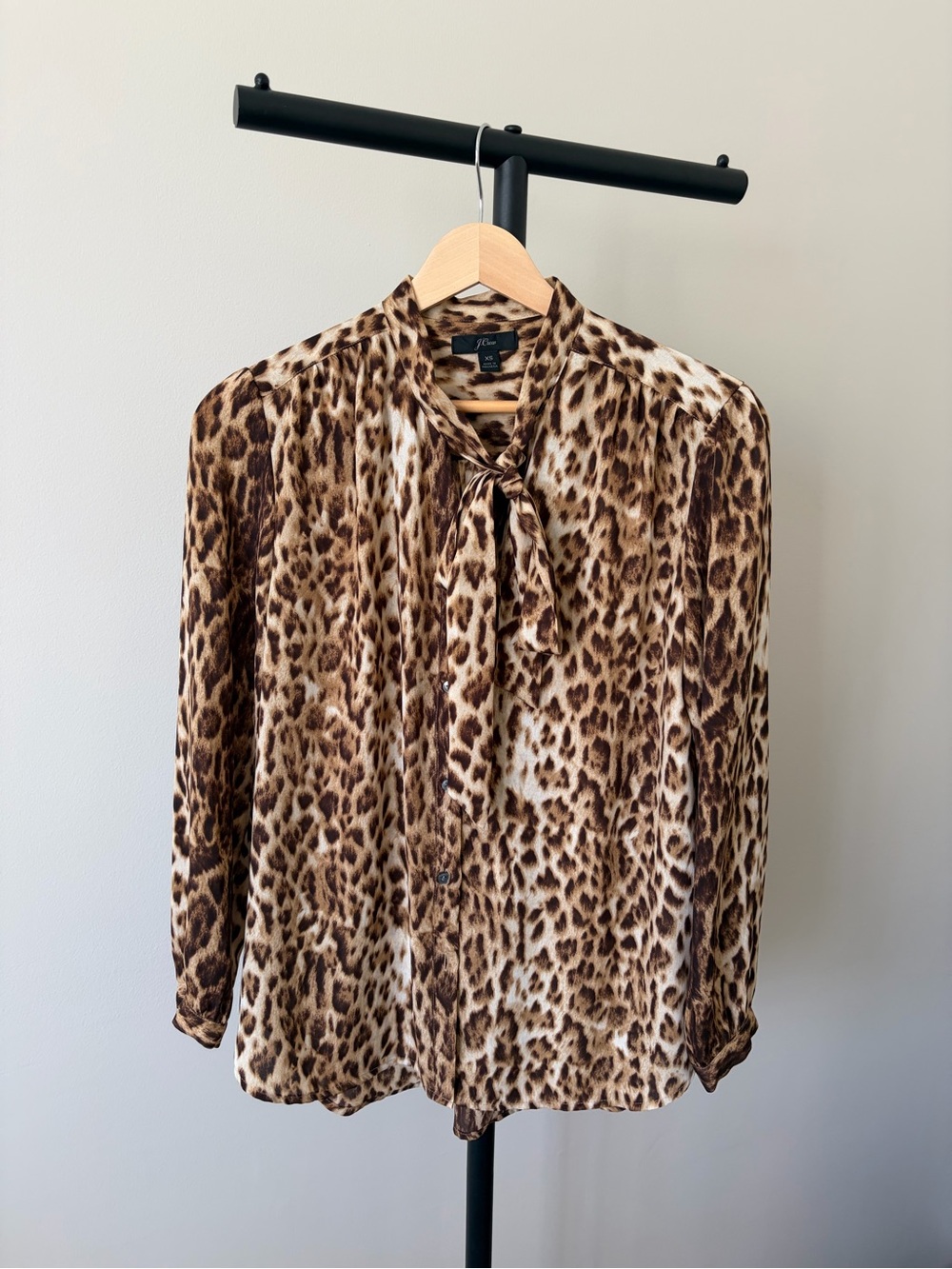 JCrew Leopard Print Tie-Neck Blouse - Brown